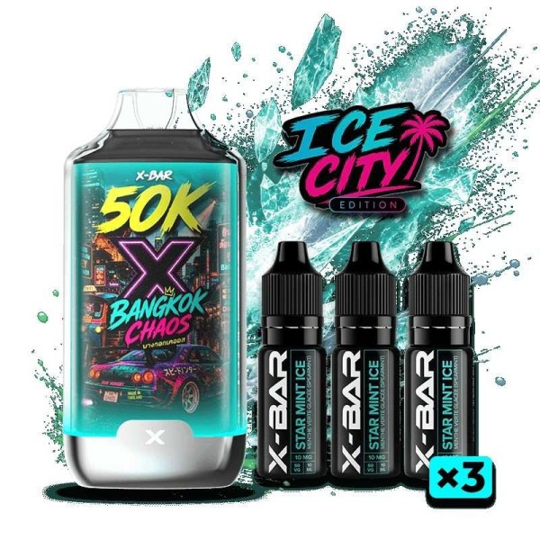 Kit X-BAR 50K Ice City – Bangkok Chaos + 3 e-liquides 10 ml