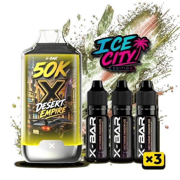 Kit X-BAR 50K Ice City Desert Empire + 3 e-liquides 10 ml