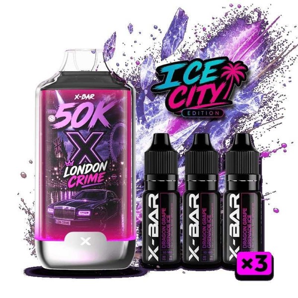 Kit X-BAR 50K Ice City London Crime + 3 e-liquides 10 ml