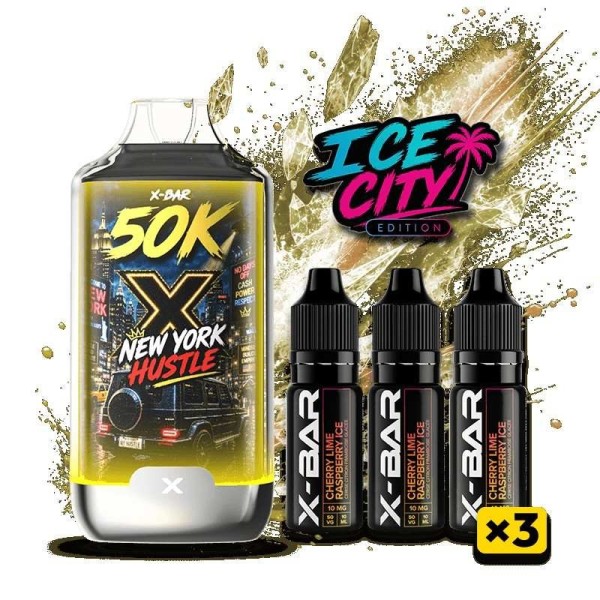 Kit X-BAR 50K Ice City New York Hustle + 3 e-liquides 10 ml