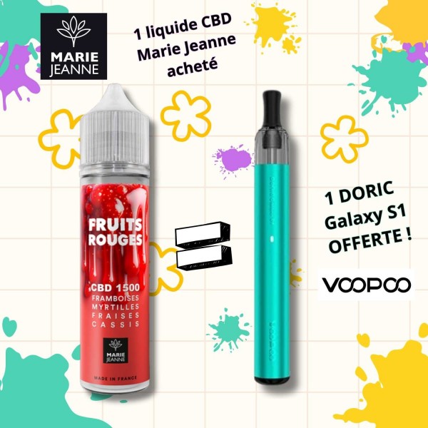Pack E-liquide CBD Fruits Rouges Marie Jeanne + Doric Galaxy S1 Offerte